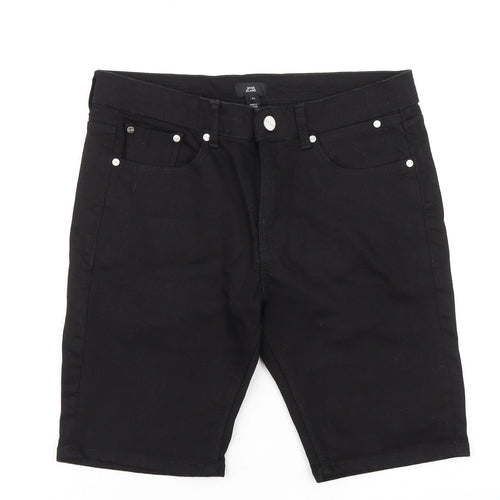 River Island Mens Black Cotton Bermuda Shorts Size 32 in L9 in Regular Zip