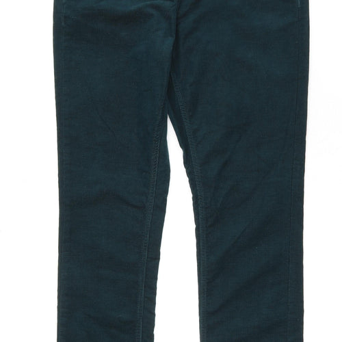 Per Una Womens Green Cotton Trousers Size 10 L30 in Regular Zip