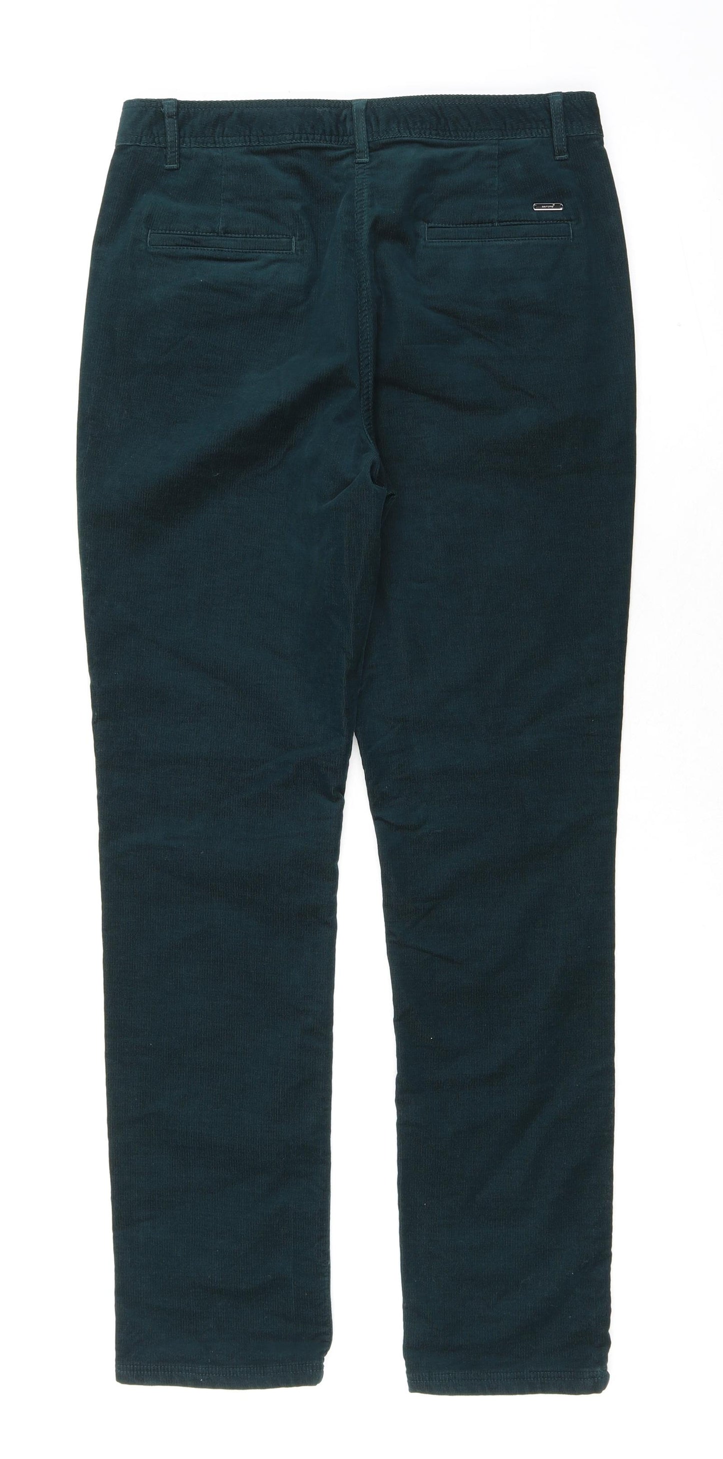Per Una Womens Green Cotton Trousers Size 10 L30 in Regular Zip