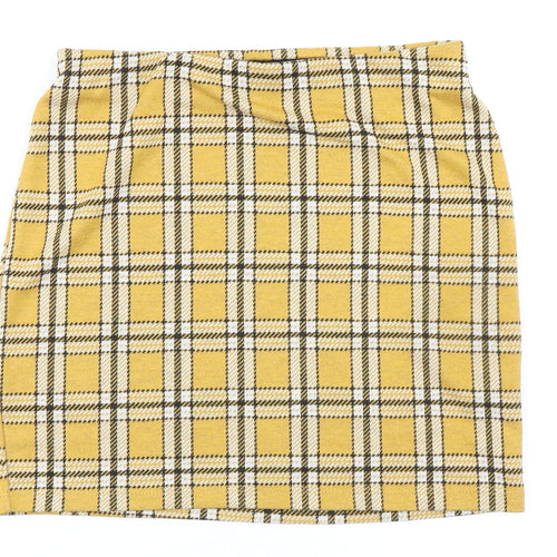 New Look Womens Yellow Plaid Polyester A-Line Skirt Size 10