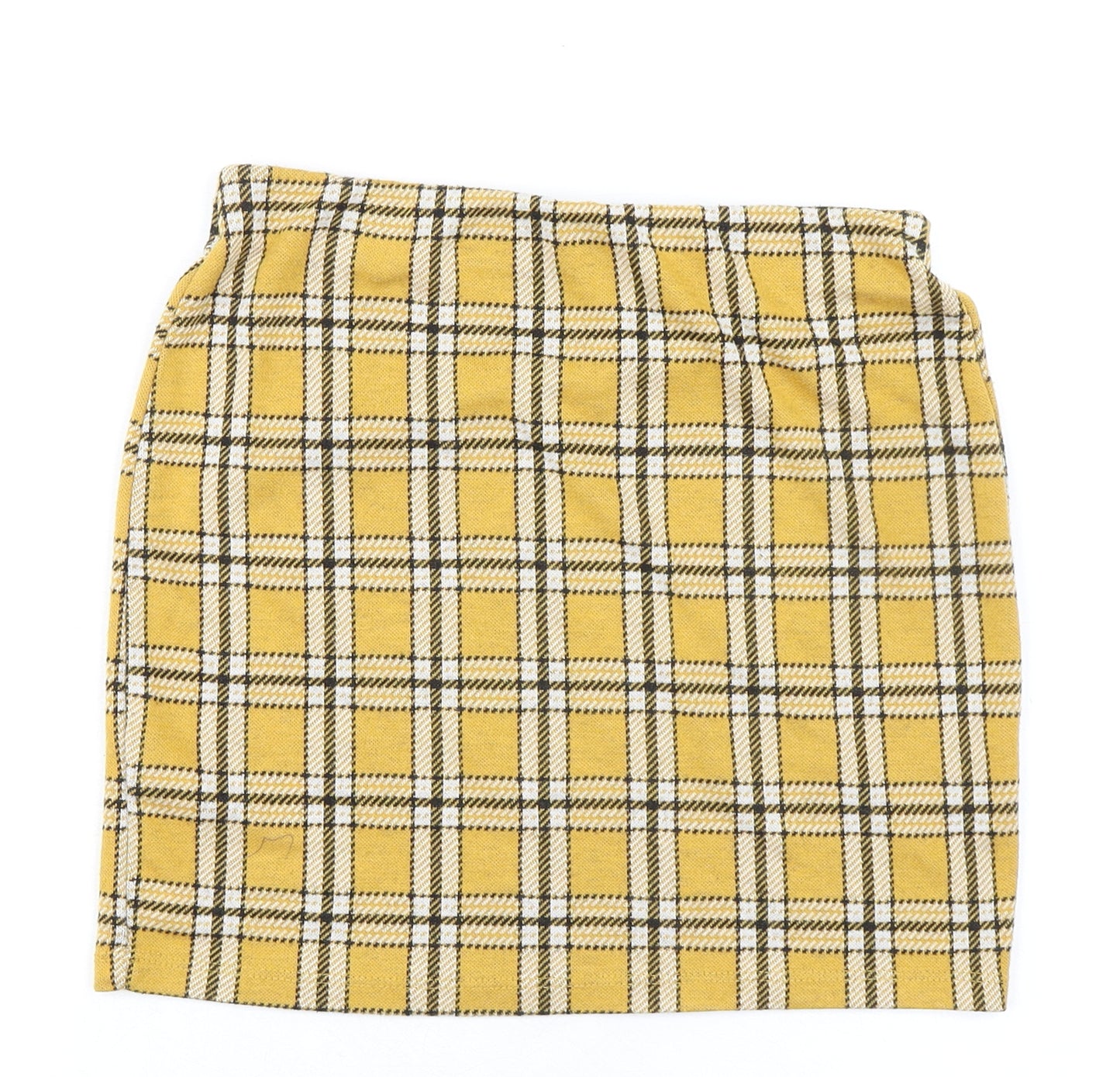 New Look Womens Yellow Plaid Polyester A-Line Skirt Size 10