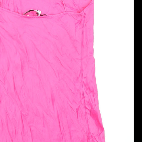 Zara Womens Pink Viscose Slip Dress Size S Square Neck Pullover
