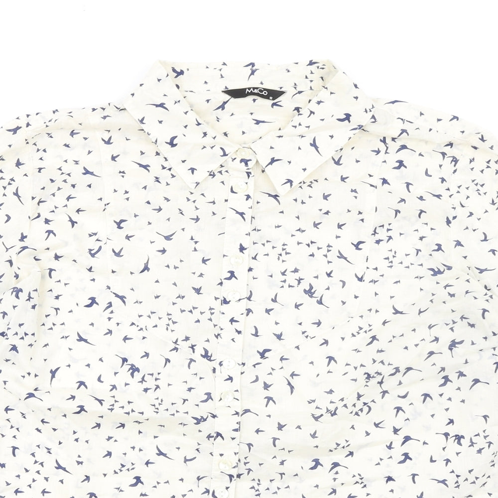 M&Co Womens Ivory Geometric 100% Cotton Basic Blouse Size 12 Collared - Bird pattern