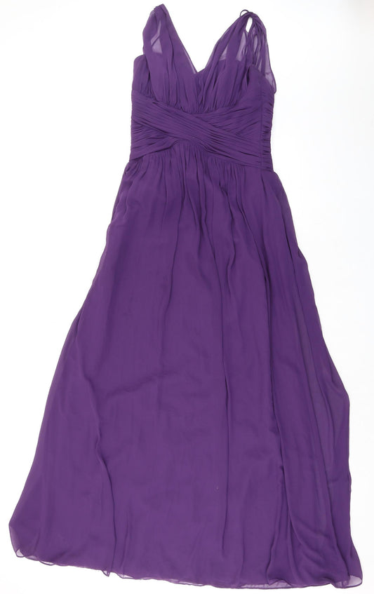 Dessy Womens Purple Polyester Ball Gown Size 8 V-Neck Zip