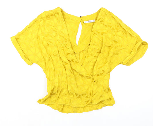 Mango Womens Yellow Geometric Viscose Wrap Blouse Size S V-Neck