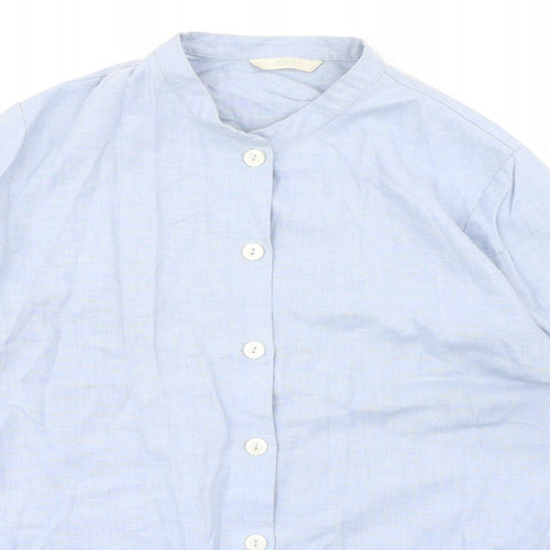 Marks and Spencer Womens Blue Polyester Basic Button-Up Size 10 Crew Neck