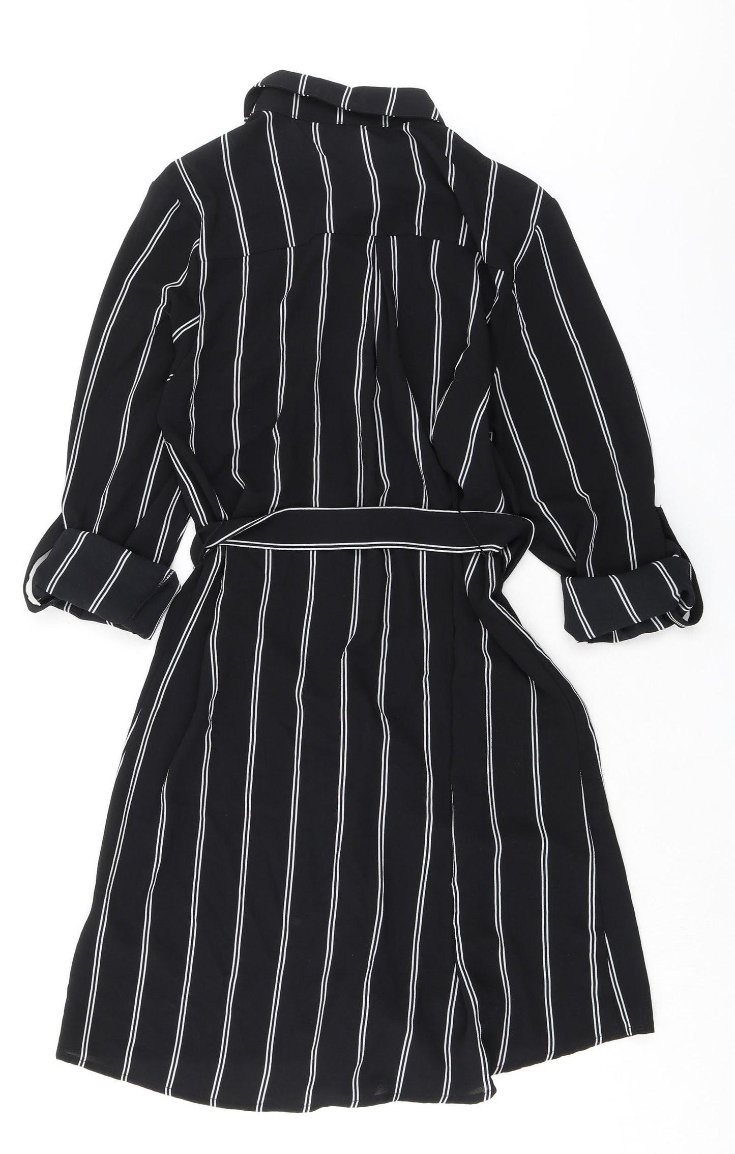Cameo Rose Womens Black Striped Polyester Shirt Dress Size 10 Collared Button - Belted