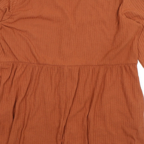 New Look Womens Orange Polyester Shift Size 18 V-Neck Button - Ribbed