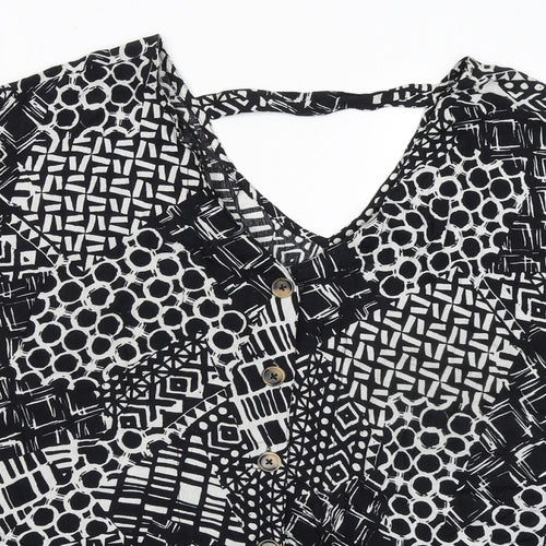 M&Co Womens Black Geometric Viscose Basic Blouse Size 24 V-Neck