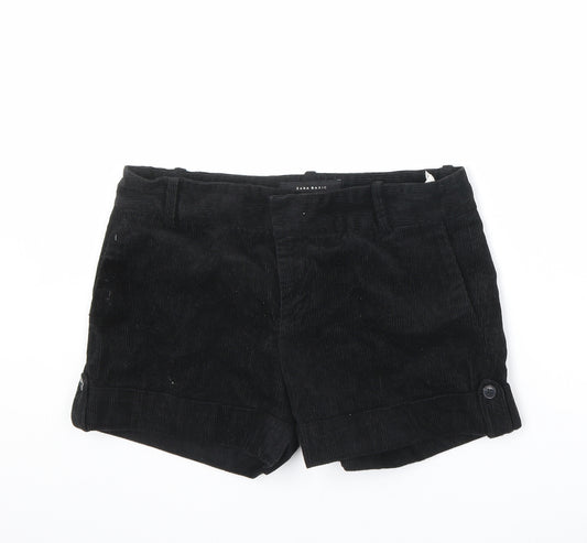 Zara Womens Black Cotton Hot Pants Shorts Size M L4.5 in Regular Zip
