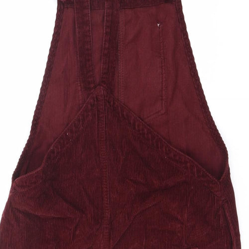 Topshop Womens Red 100% Cotton Pinafore/Dungaree Dress Size 12 Square Neck Button