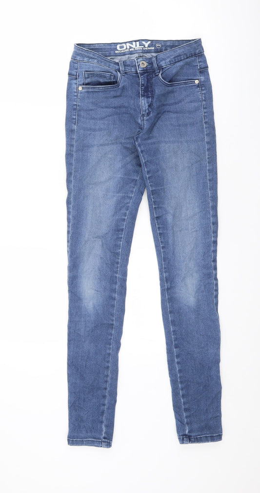 Marks and Spencer Womens Blue Cotton Skinny Jeans Size 4 L29.5 in Regular Zip