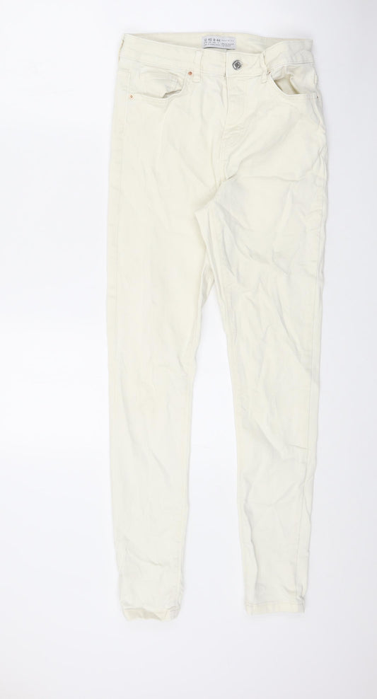 Denim & Co. Womens Ivory Cotton Skinny Jeans Size 12 L28 in Regular Zip