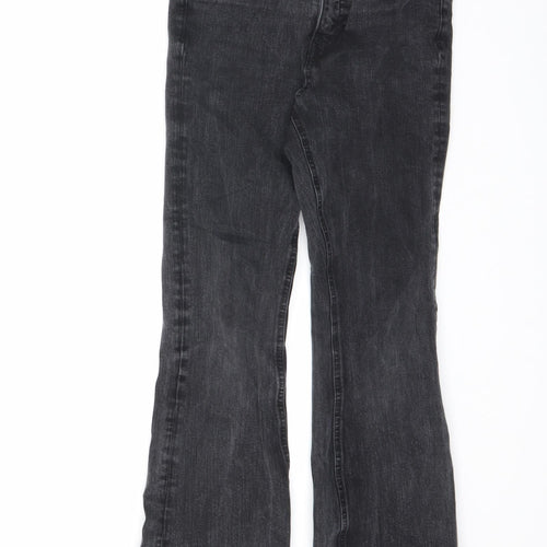 Marks and Spencer Womens Black Cotton Flared Jeans Size 8 L25 in Regular Zip