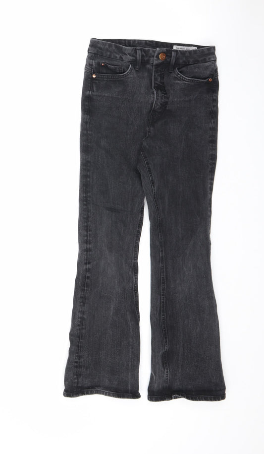Marks and Spencer Womens Black Cotton Flared Jeans Size 8 L25 in Regular Zip