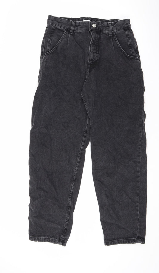 Pull&Bear Womens Black Cotton Boyfriend Jeans Size 10 L28 in Regular Zip