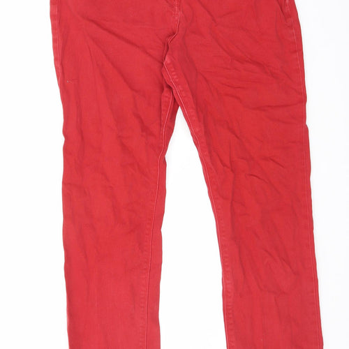 M&Co Womens Red Cotton Straight Jeans Size 14 L31 in Regular Zip