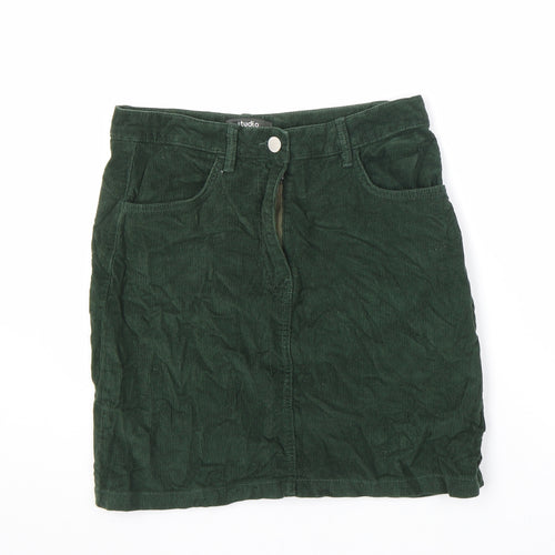 Studio Womens Green Cotton A-Line Skirt Size 8 Zip
