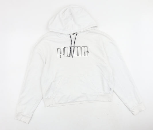 PUMA Womens White Cotton Pullover Hoodie Size M Pullover