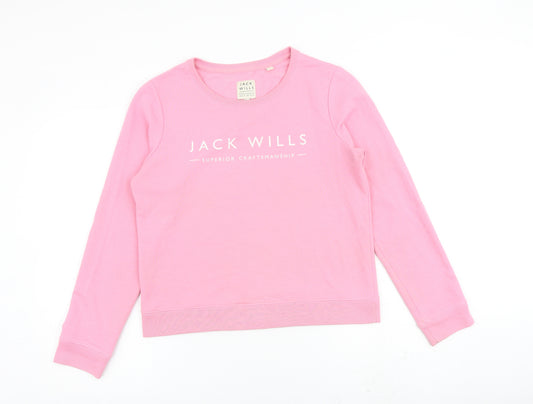 Jack Wills Womens Pink Cotton Pullover Sweatshirt Size 12 Pullover