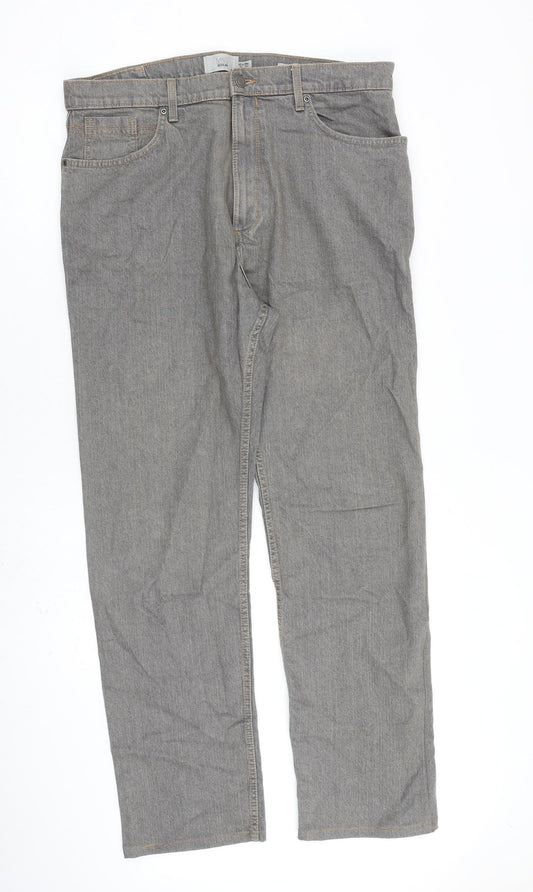 Marks and Spencer Mens Grey Cotton Straight Jeans Size 36 in L33 in Regular Zip