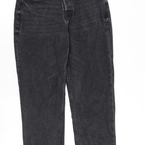 Denim & Co. Womens Grey Cotton Straight Jeans Size 12 L26 in Regular Zip - Raw hem