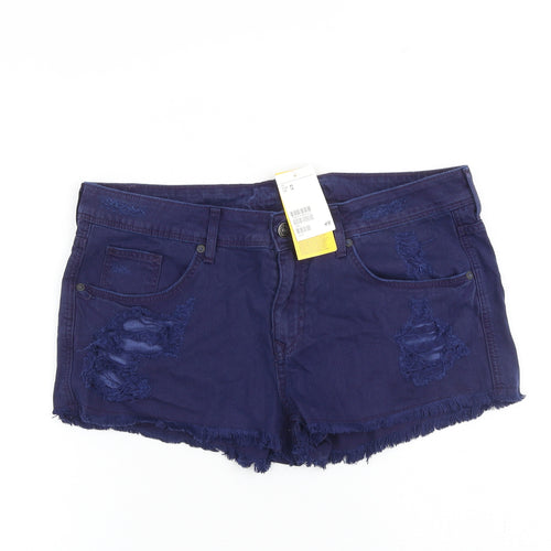 H&M Womens Blue 100% Cotton Cut-Off Shorts Size 12 Regular Zip - Distressed