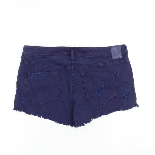 H&M Womens Blue 100% Cotton Cut-Off Shorts Size 12 Regular Zip - Distressed