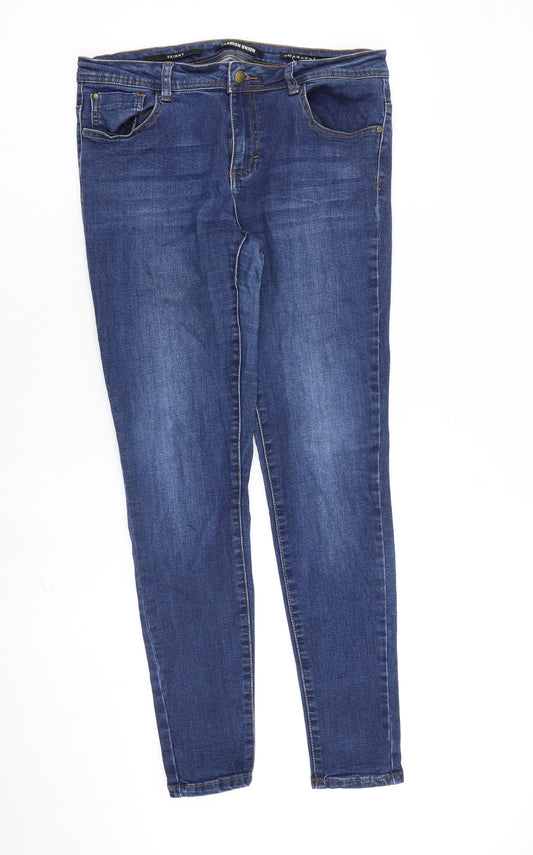 Fashion Union Womens Blue Cotton Skinny Jeans Size 14 L30 in Slim Zip