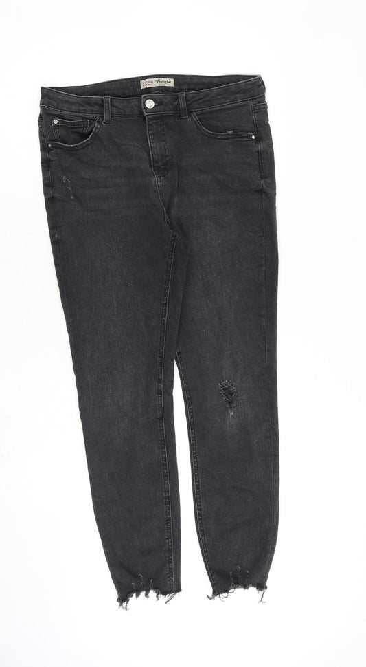 Denim & Co. Womens Grey Cotton Straight Jeans Size 14 L27 in Regular Zip