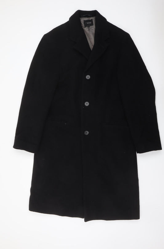 Thomas Nash Mens Black Trench Coat Coat Size M Button