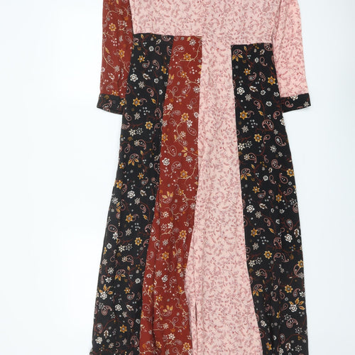 Zara Womens Multicoloured Floral Viscose Maxi Size S Collared Button