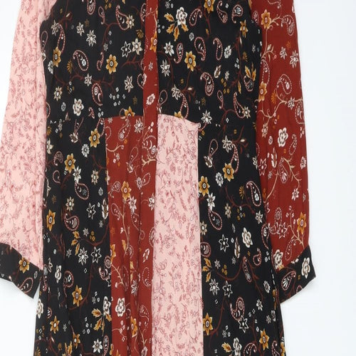 Zara Womens Multicoloured Floral Viscose Maxi Size S Collared Button