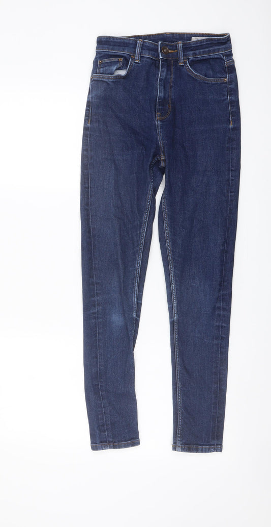 Marks and Spencer Womens Blue Cotton Skinny Jeans Size 6 L26 in Regular Zip