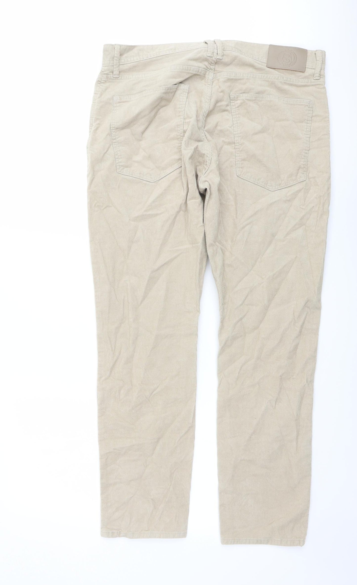 Marks and Spencer Mens Beige Cotton Trousers Size 36 in L29 in Regular Button