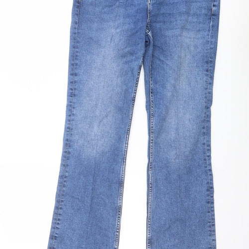 Marks and Spencer Womens Blue Cotton Flared Jeans Size 12 L29 in Regular Zip
