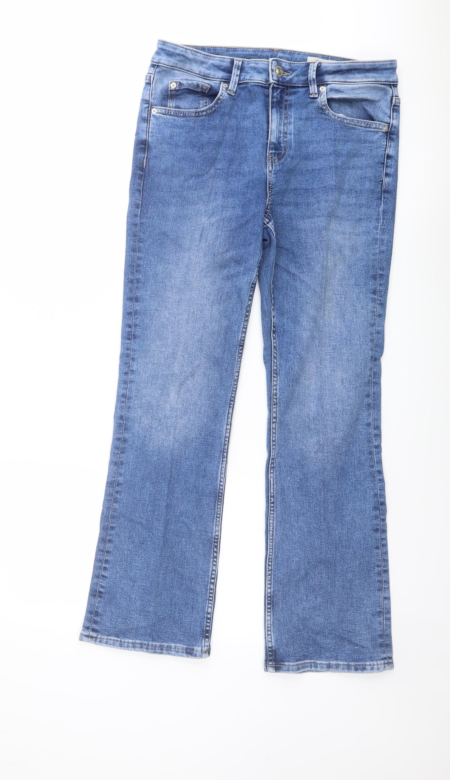 Marks and Spencer Womens Blue Cotton Flared Jeans Size 12 L29 in Regular Zip