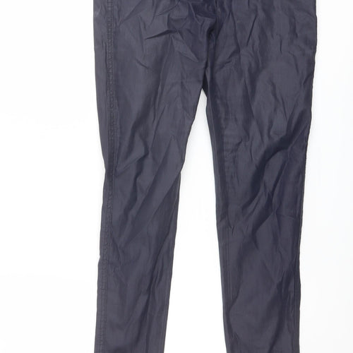 Internacionale Womens Blue Cotton Trousers Size 10 L31 in Regular Button - Coated Leather Style