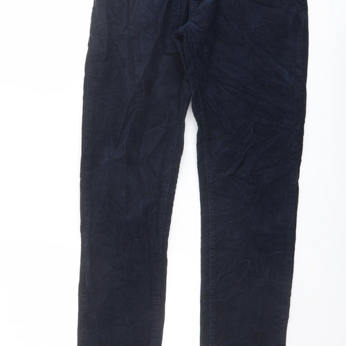 Marks and Spencer Mens Blue Cotton Trousers Size 30 in L33 in Slim Button