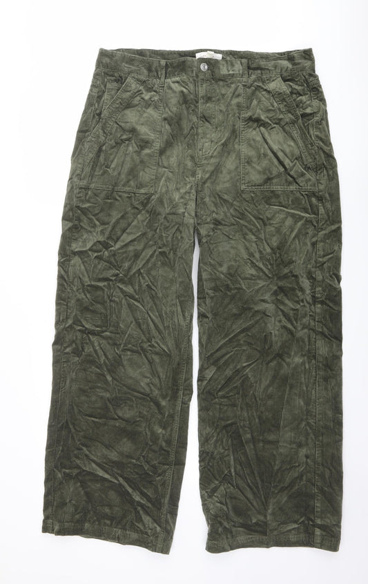 Per Una Womens Green Cotton Trousers Size 18 L30 in Regular Button