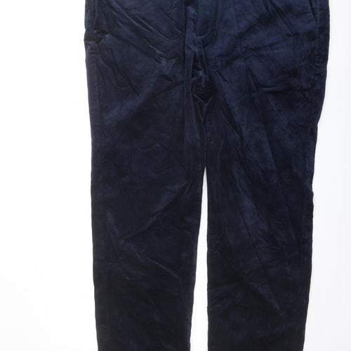 Marks and Spencer Mens Blue Cotton Trousers Size 44 in L31 in Regular Button