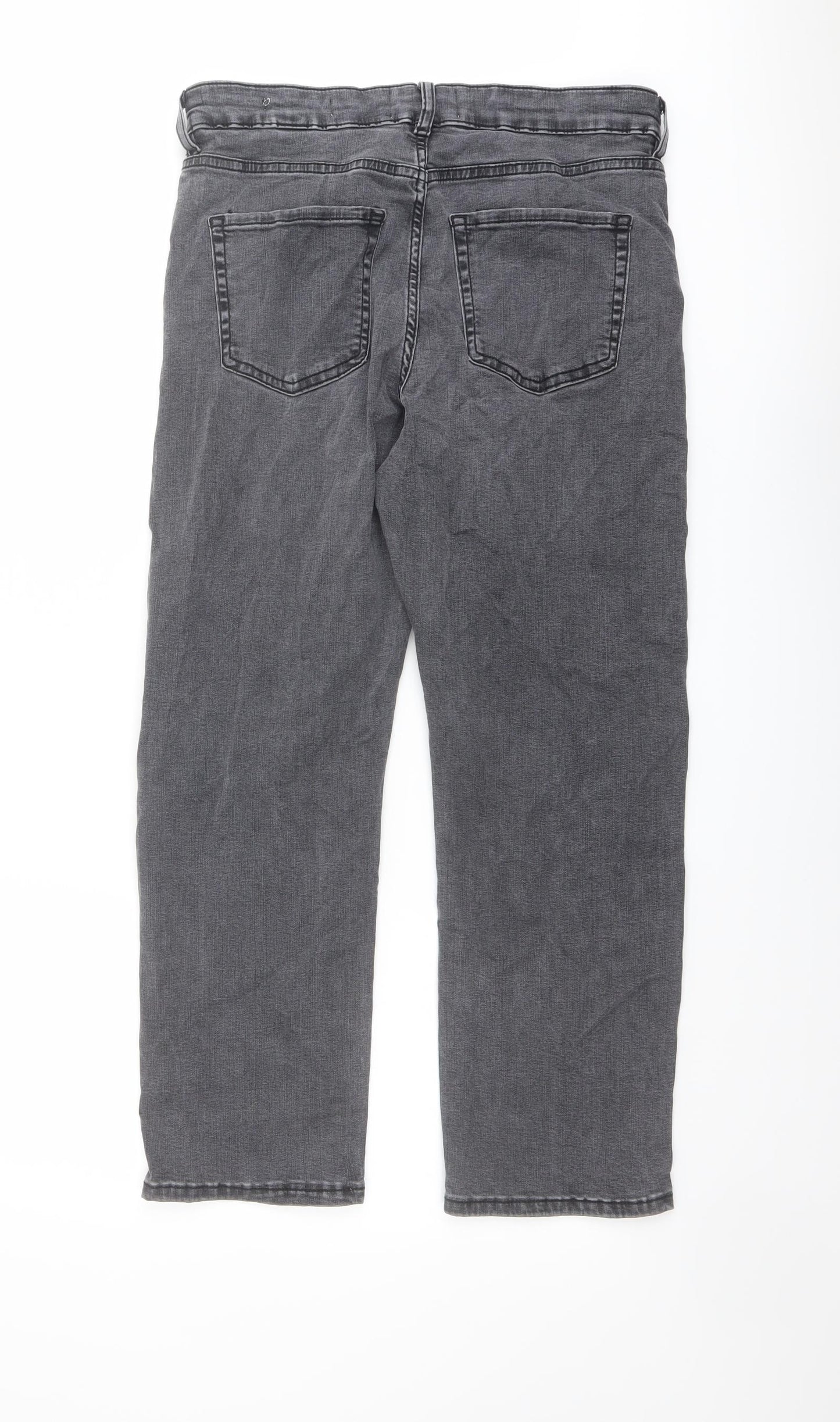 Per Una Womens Grey Cotton Straight Jeans Size 12 L25 in Regular Zip