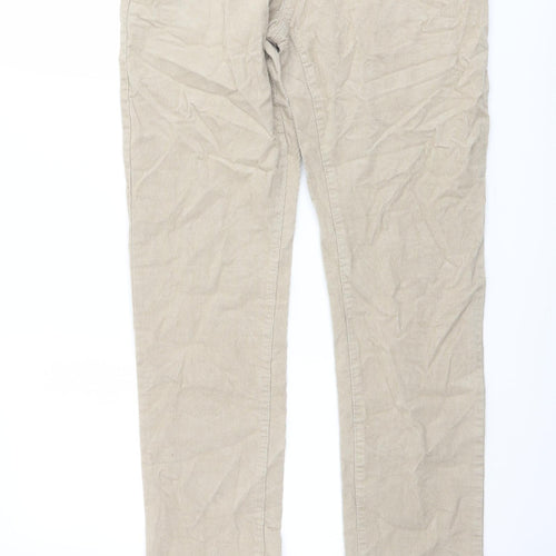 Marks and Spencer Mens Beige Cotton Trousers Size 30 in L33 in Slim Button