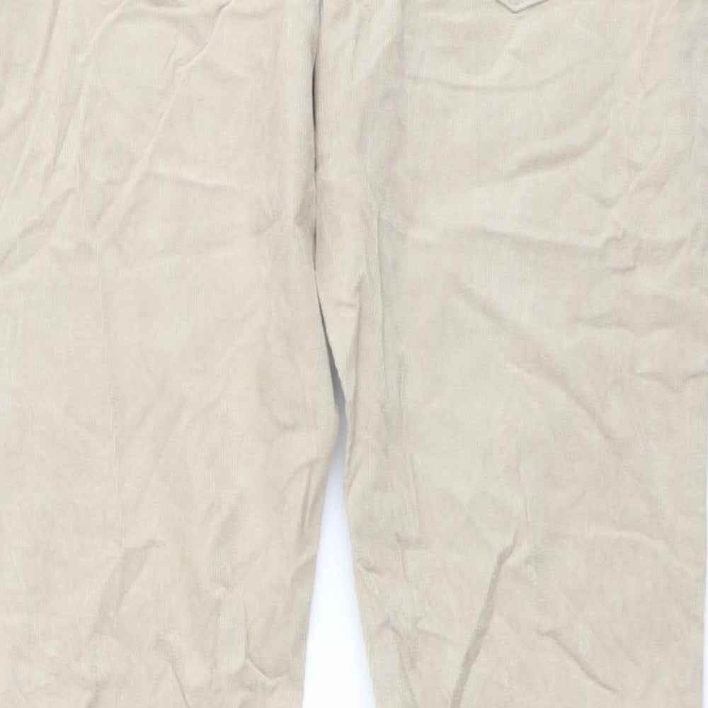 Marks and Spencer Mens Beige Cotton Trousers Size 38 in L33 in Slim Button