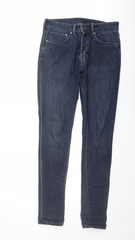 H&M Mens Blue Cotton Skinny Jeans Size 32 in L32 in Regular Button