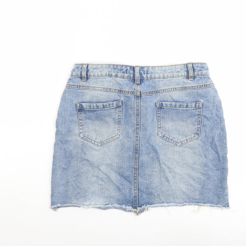 Denim & Co. Womens Blue Cotton Mini Skirt Size 12 Button - Distressed look