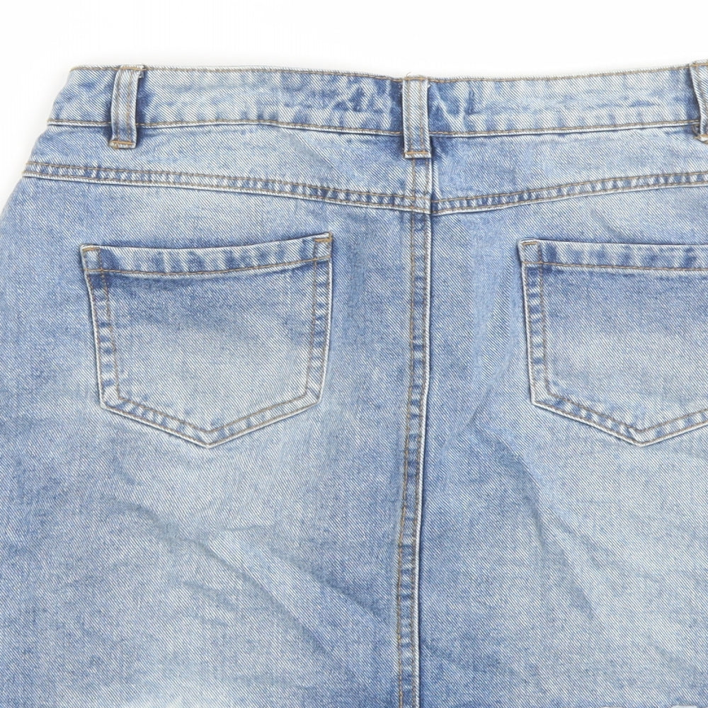 Denim & Co. Womens Blue Cotton Mini Skirt Size 12 Button - Distressed look