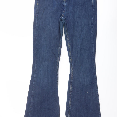 Topshop Womens Blue Cotton Flared Jeans Size 32 in L32 in Regular Button
