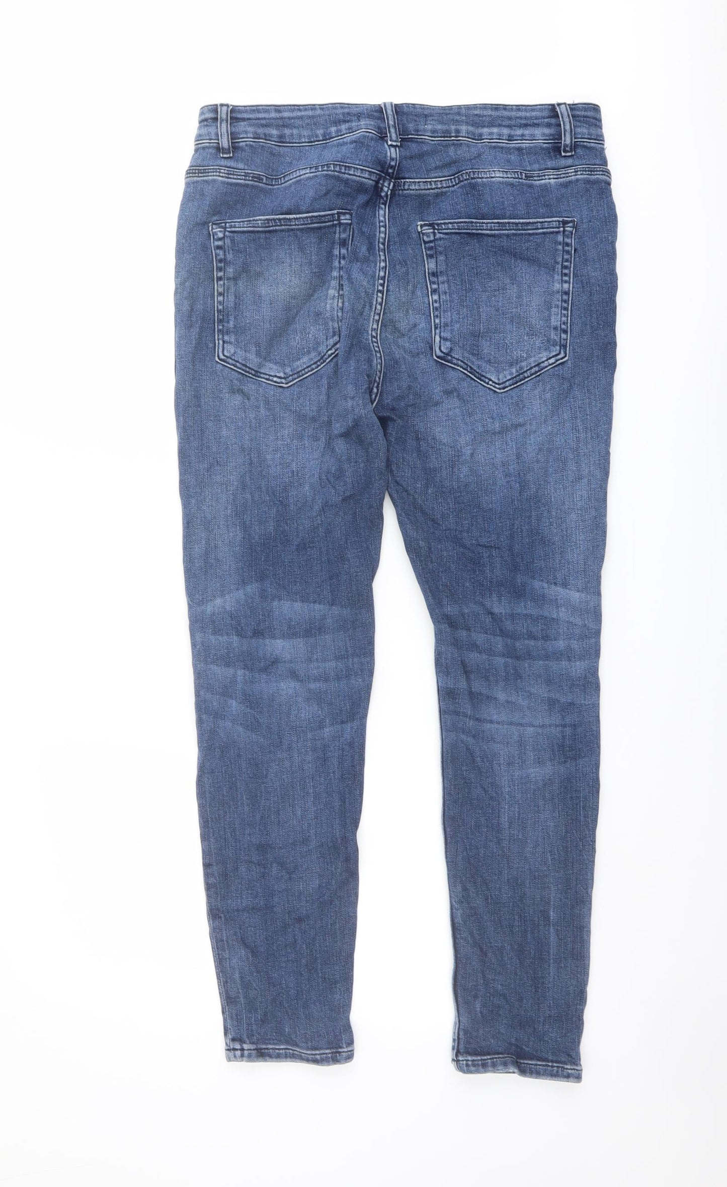 Zara Womens Blue Cotton Straight Jeans Size 14 L27 in Regular Button