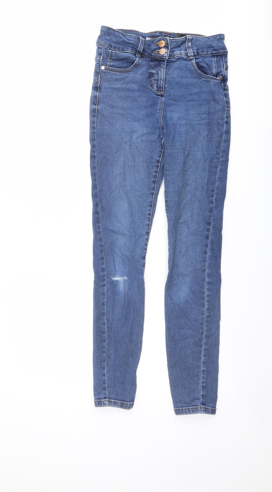 NEXT Womens Blue Cotton Skinny Jeans Size 8 L28 in Regular Button